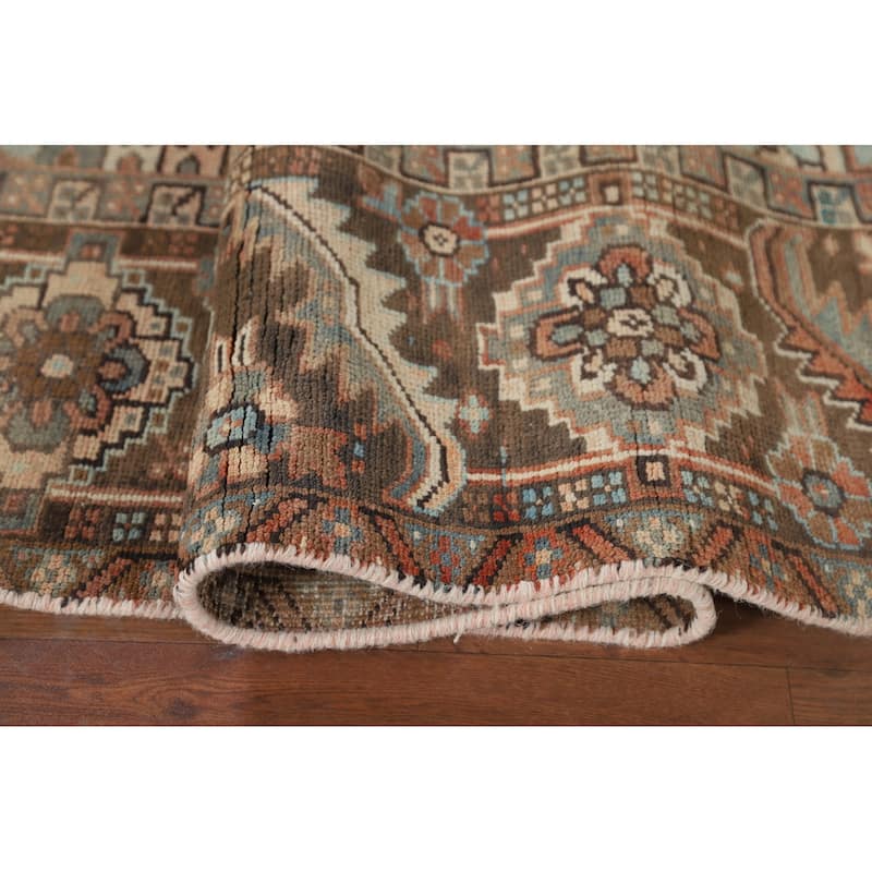 Geometric Heriz Vintage Persian Area Rug Hand-Knotted Wool Carpet - 8'0" x 10'9"