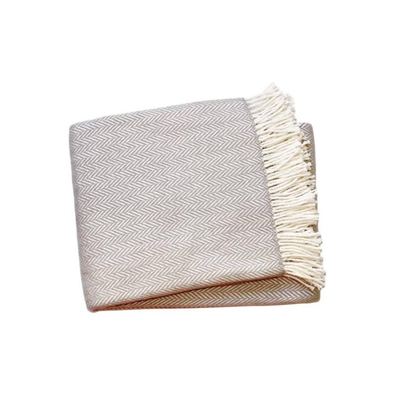 HomeRoots 70" X 55" Gray And White Cotton Blend Woven Herringbone Plush Throw Blanket with Tassels