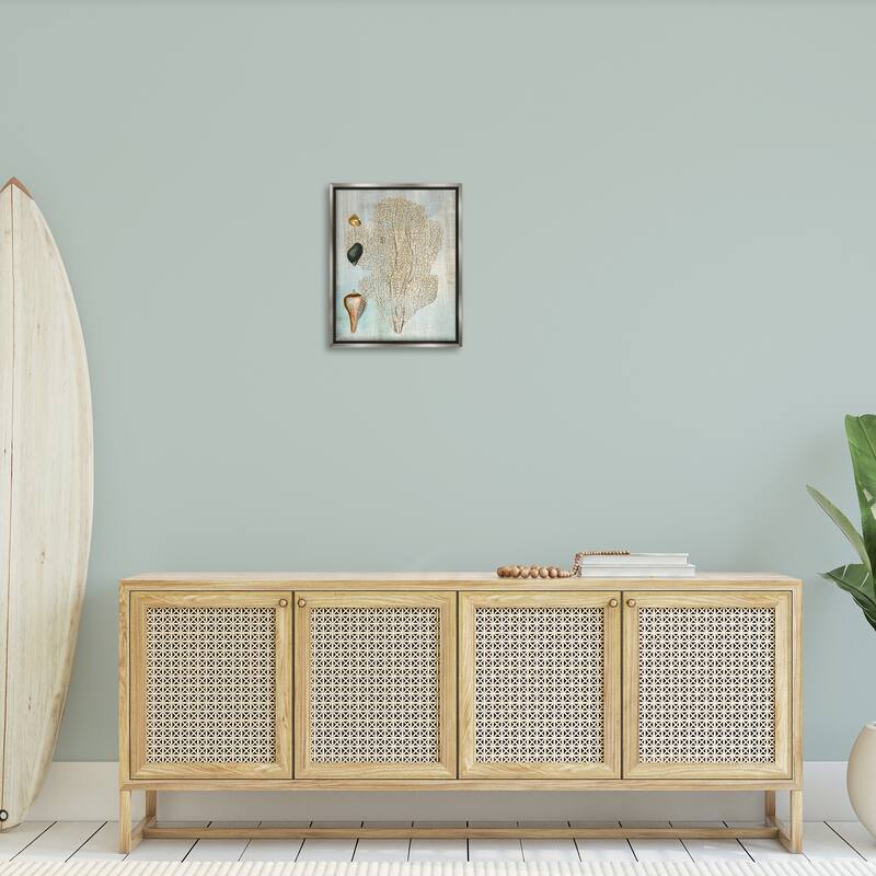 Stupell Detailed Coral & Seashells Framed Floater Canvas Wall Art Design By Susan Arnot