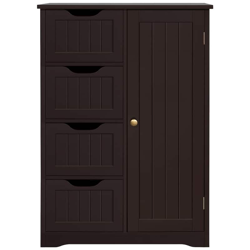 Yaheetech Large Bathroom Storage Cabinet Free-Standing Floor Cabinet with 4 Drawers and 1 Cupboard - N/A - Espresso