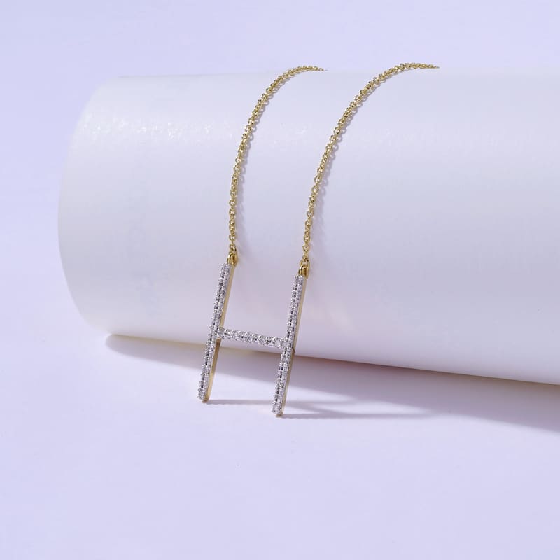 1/20ct TDW Diamond Classic Initial Pendant Necklace in Silver for Women - H - Yellow