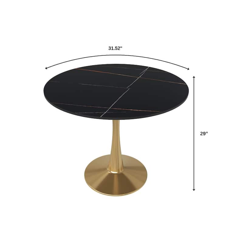 Bristol 31" Round Dining Table for 4 with Sintered Stone Tabletop in Gold Steel Base for Kitchen & Dining Room