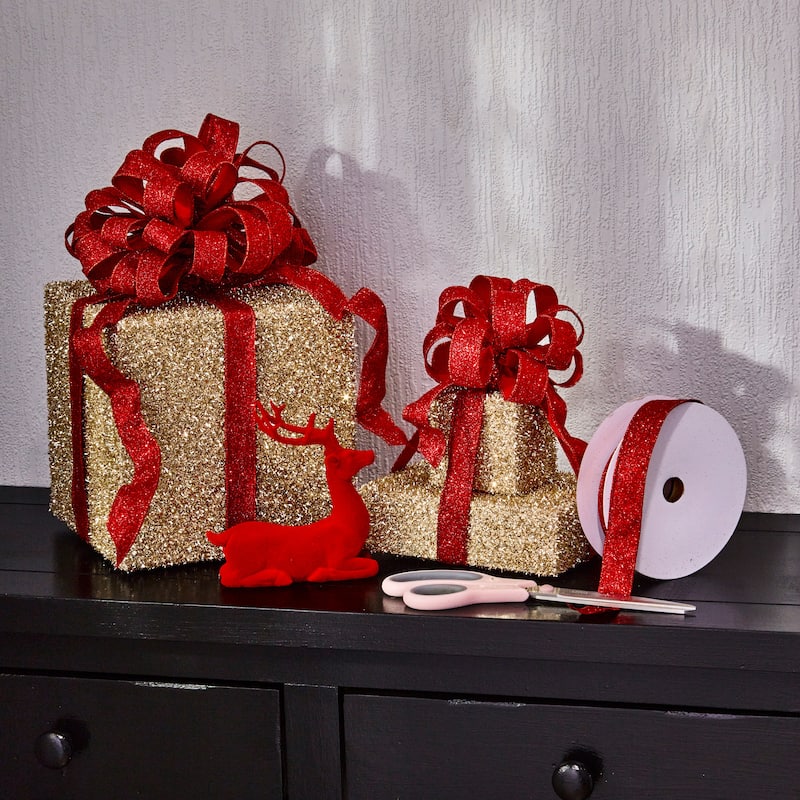 1"X20Y Wired Glitter Satin Ribbon - Red
