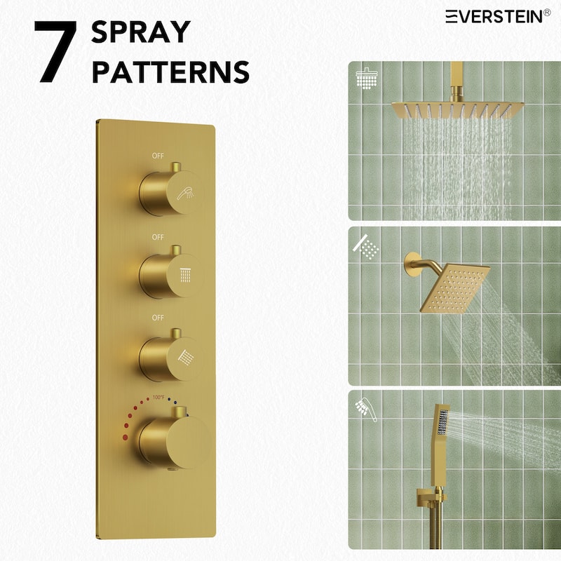 Dual Heads 16" Rainfall & High Pressure 6" Shower System w/ 3 Way Thermostatic Faucet 