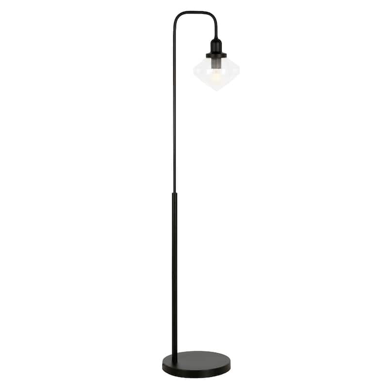 62" Black Arched Floor Lamp with Clear Glass Shade Modern Metal Lighting for Living Room - 62" H x 12" W x 12" D