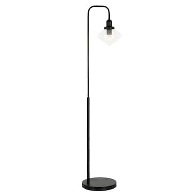 62" Black Arched Floor Lamp with Clear Glass Shade Modern Metal Lighting for Living Room - 62" H x 12" W x 12" D