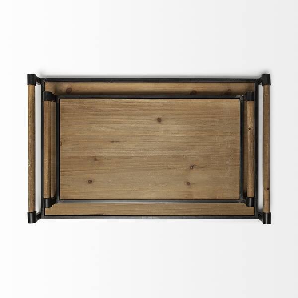 Set Of 2 Light Brown Wood With Matte Black Metal Frame And Two Handles Trays Set Of 2 Light Brown Wood With Matte Black Metal Frame And Two Handles Trays