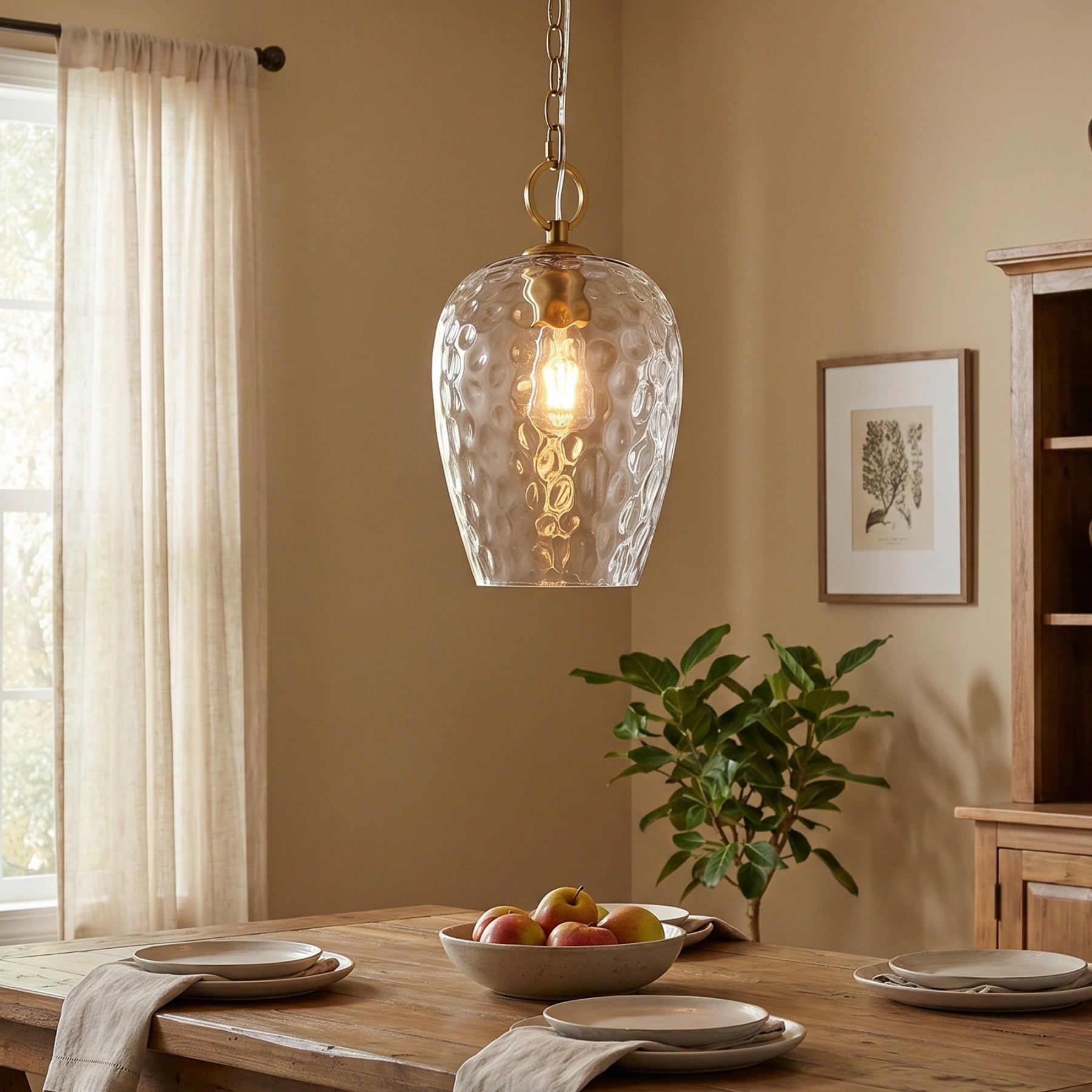 1-Light Adjustable Pendant Light with Hammered Glass Shade
