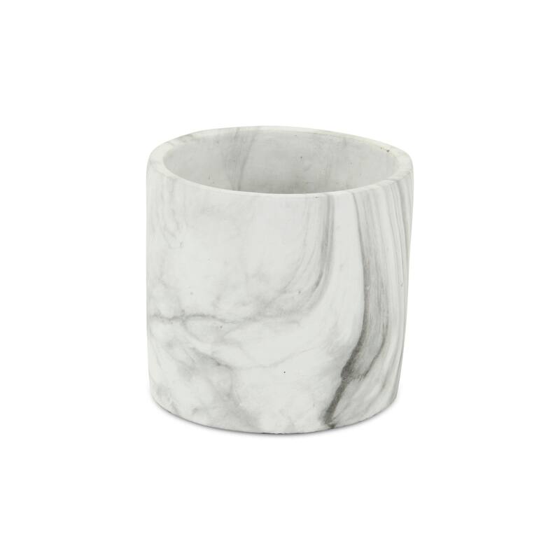 HomeRoots 6" White and Gray Marbleized Ceramic Indoor Outdoor Round Pot Planter