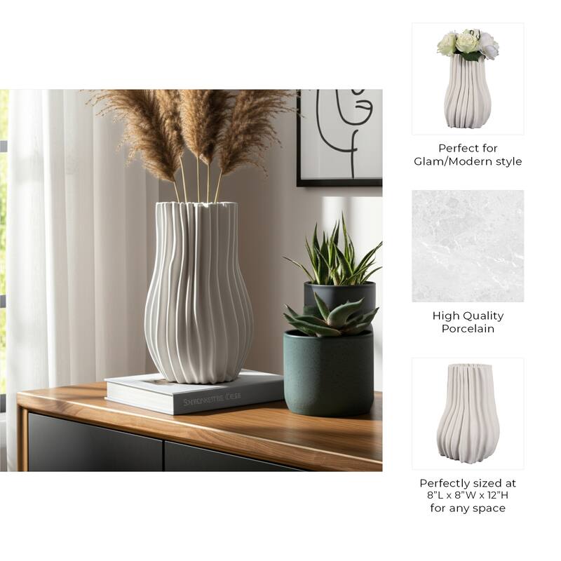 Porcelain Decorative Vase with Sculptural Rippled Design and Textured Contours