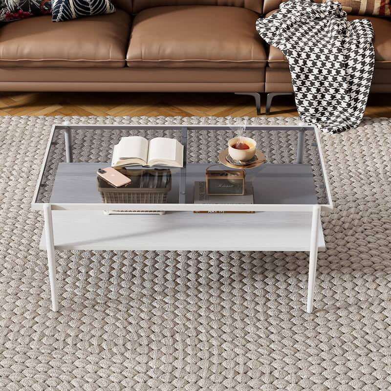 Rectangle Coffee Table with Tempered Glass Top