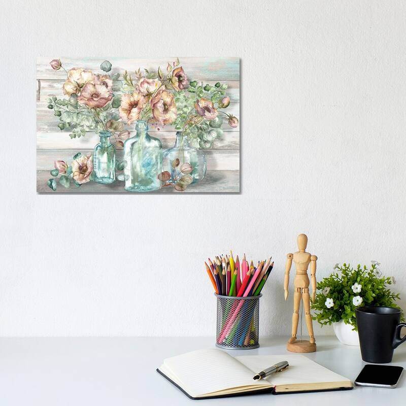 iCanvas "Blush Poppies & Eucalyptus In Bottles Landscape" by Tre Sorelle Studios Canvas Print - 8x12x0.75