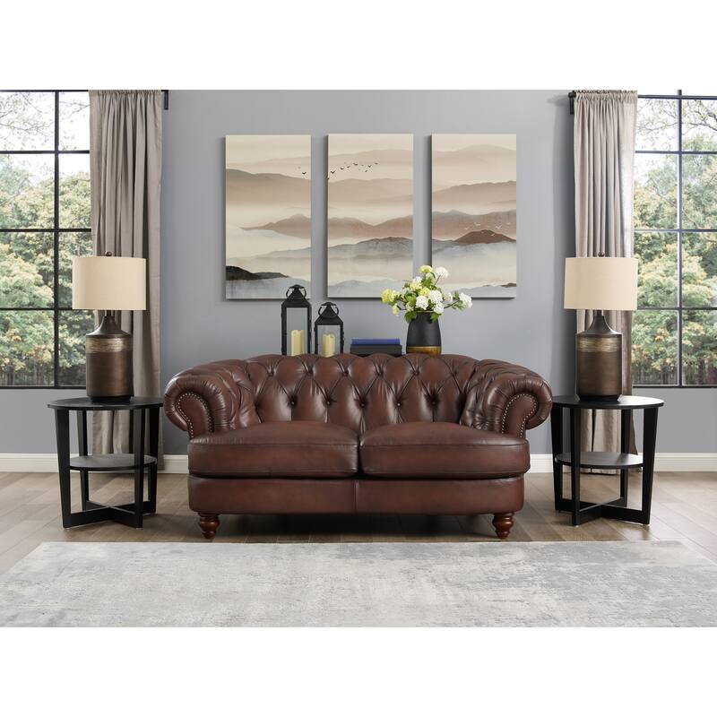 Hydeline Newport Top Grain Chesterfield Leather Sofa Set, Sofa and Loveseat