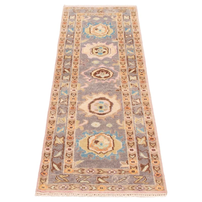 ECARPETGALLERY Hand-knotted Modern Oushak Grey Wool Rug - 2'5 x 7'9