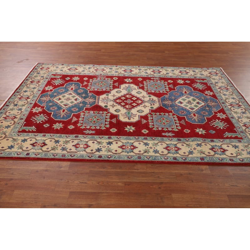 Oriental / Geometric Kazak Area Rug Handmade Wool Carpet - 5'6" x 8'2"
