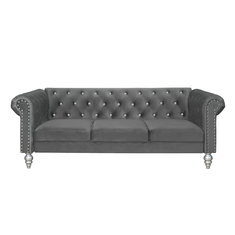 Clayfell Emma Velvet Rolled Arm Living Room Set - Sofa