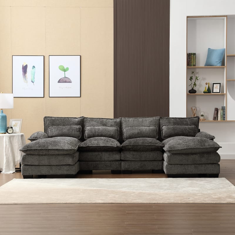 Gray Large Modular U-Shape Sectional Sofa with Throw Pillows