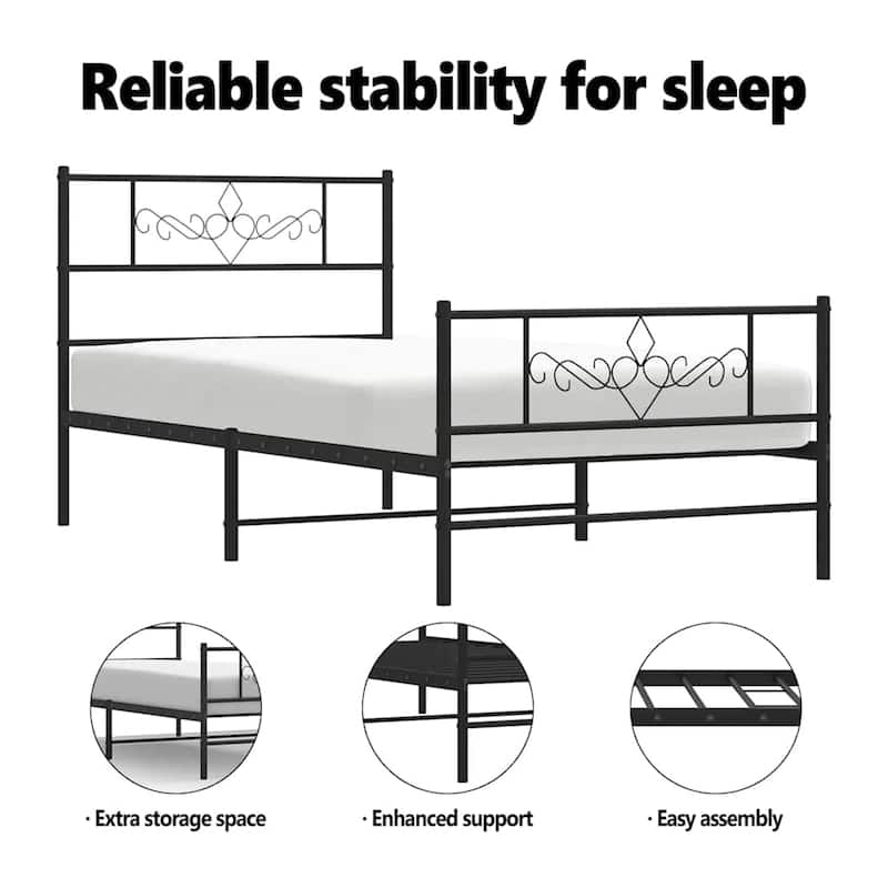 vidaXL 12 Inches Black Twin Metal Bed Frame No Mattress - 77.2" x 41.3" x 35.4"