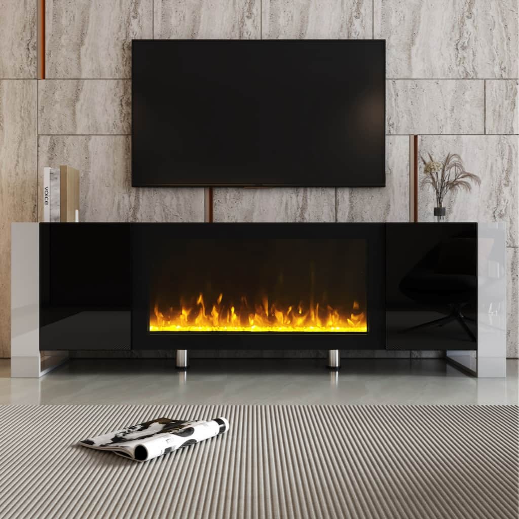 Modern TV Stand with 34.2" Non-heating Electric Fireplace,with 2 Cabinets,Media Console for TVs up to 78"