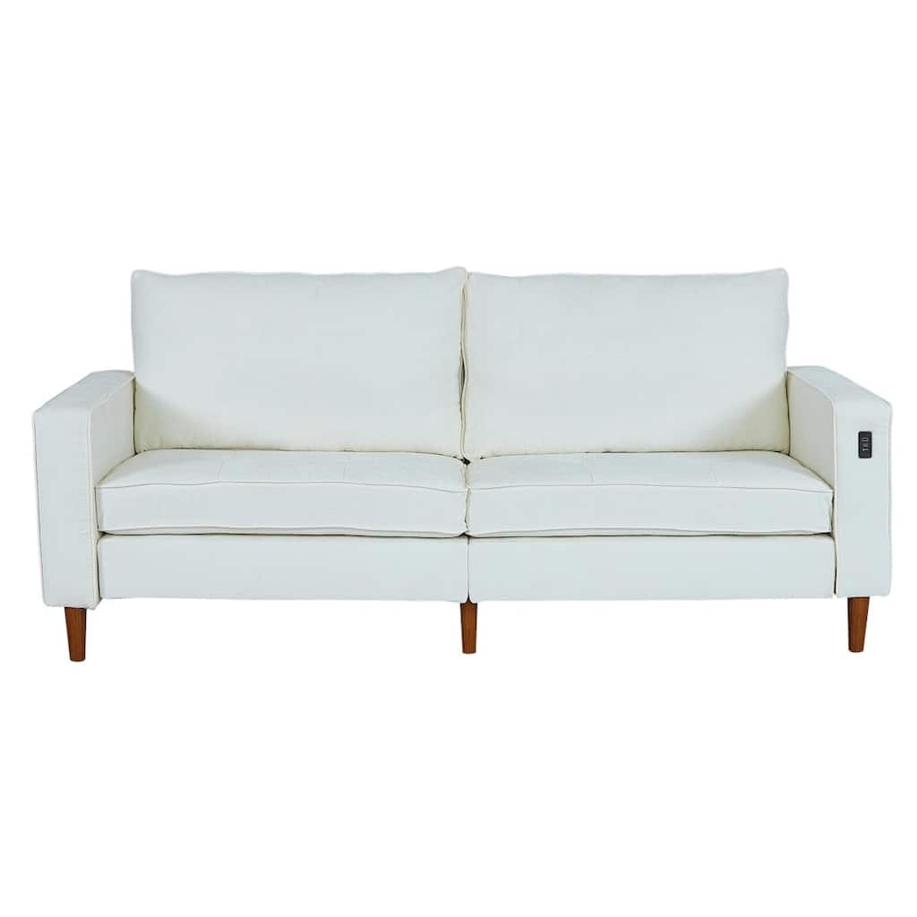 White Modern Loveseat Sofa with Button Tufted Back Premium Upholstery and Built-In USB Port
