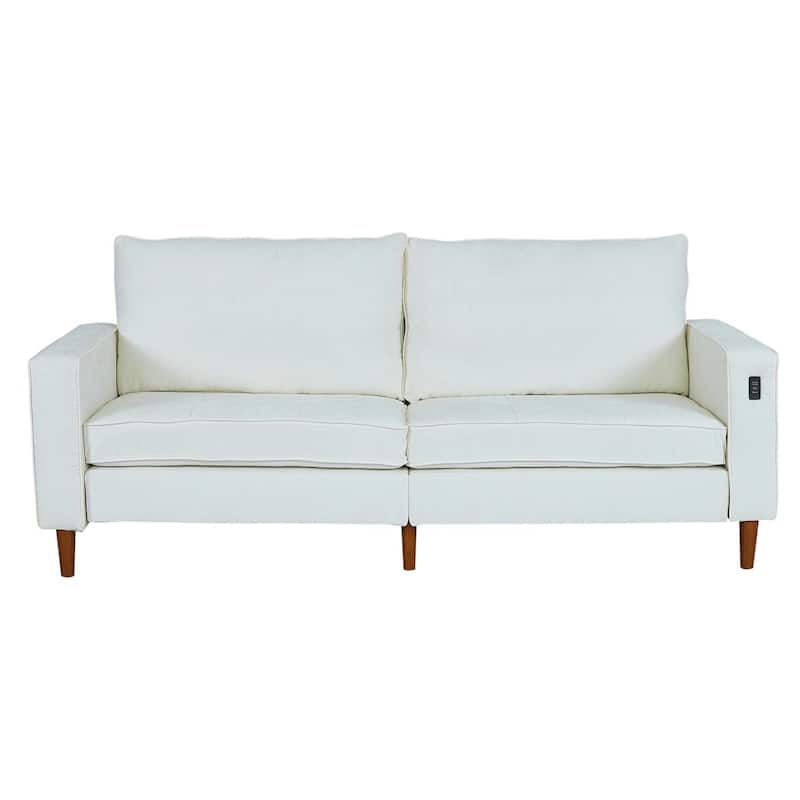 White Modern Loveseat Sofa with Button Tufted Back Premium Upholstery and Built-In USB Port