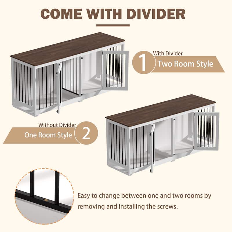 Indoor Furniture Style Dog Kennel with Removable Divider for 2 Dogs