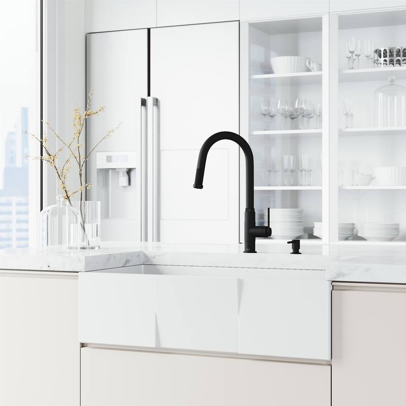 VIGO Hart Arched 18" H Single Handle Pull-Down Kitchen Faucet
