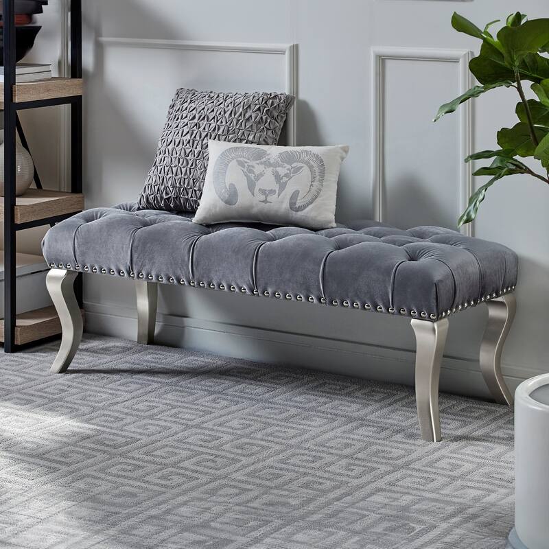 Roundhill Furniture Decor Maxem Tufted Upholstered Seat with Nailhead Trim Bench
