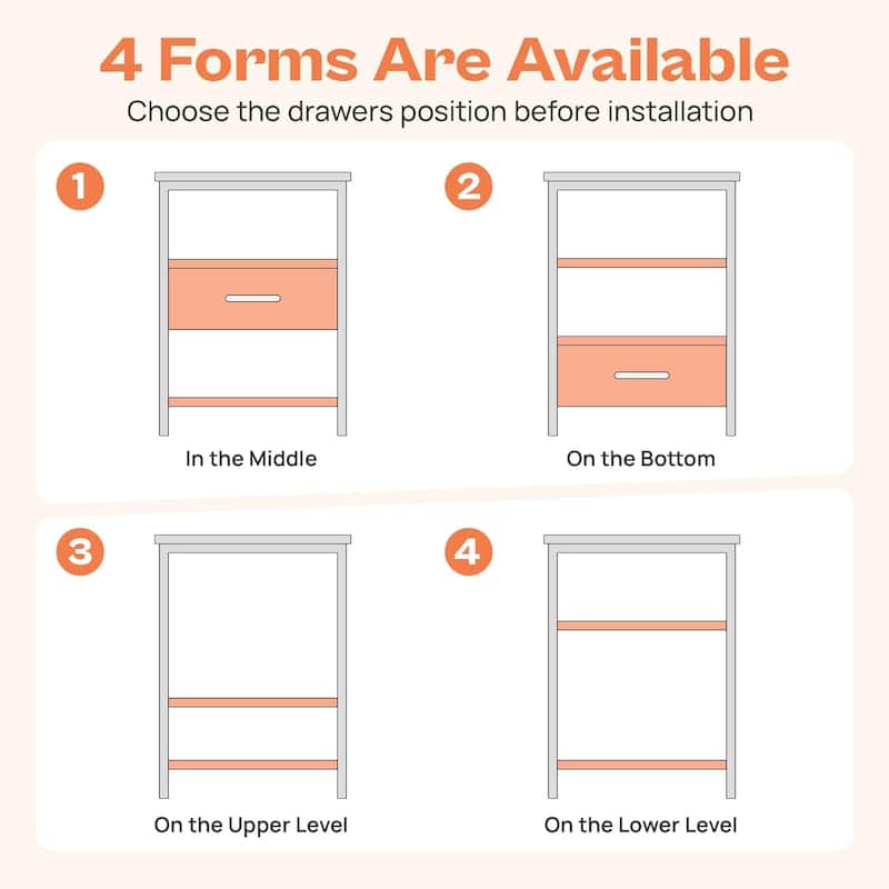 Nightstand Set of 2 Or 1 with Charging Station and USB Ports, Storage End Table with Fabric Drawer, Night Stand for Small Spaces