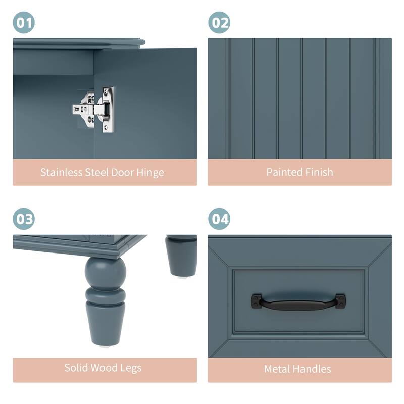 36" Bathroom Vanity with Ceramic Sink Blue Bathroom Cabinet with Drawers