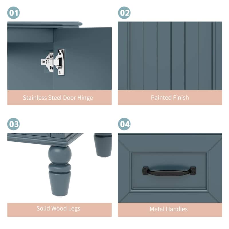 36" Blue Bathroom Vanity with Ceramic Sink, Freestanding Cabinet with Drawers and Solid Wood Frame