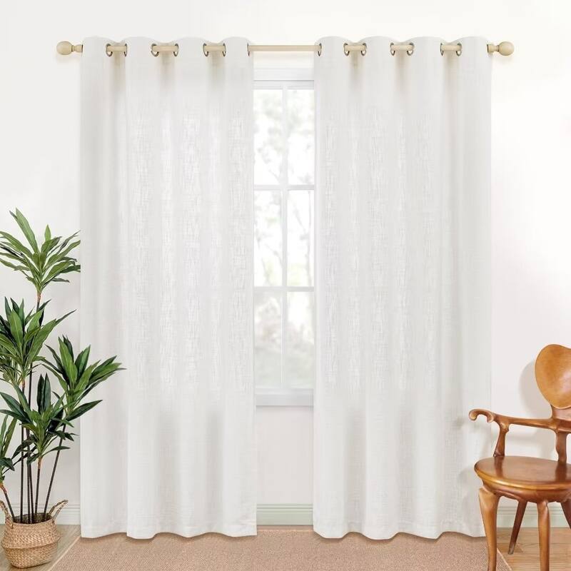 Linen Texture Light Filtering Grommet Panel Pair - 52"Wx108"L - Ivory
