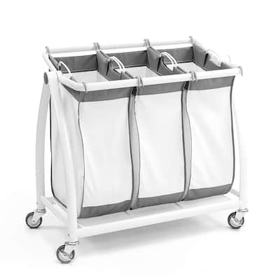 Seville Classics Premium 3-Bag Heavy-Duty Tilt Laundry Hamper Sorter Cart, 34.4" W x 17.8" D x 33" H