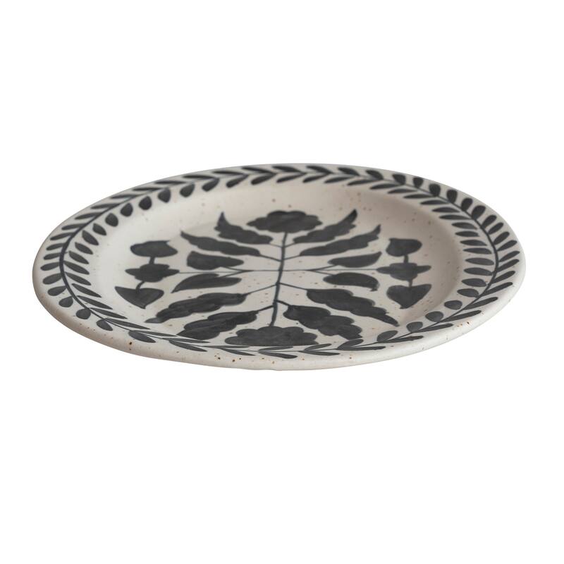 Hand Painted Stoneware Platter with Floral Design - 18.0"L x 13.0"W x 2.0"H