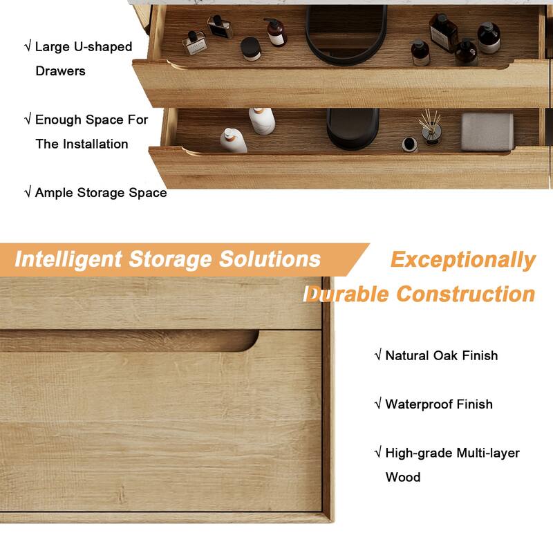 Prismis 60" 72" 84" Wall-Mount Premium Bathroom Vanity with Integrated Sink