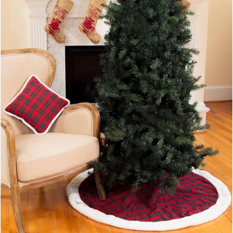 Classic Christmas Check Mini Treeskirt With Faux Fur Trim, 20-Inch - 56" Round
