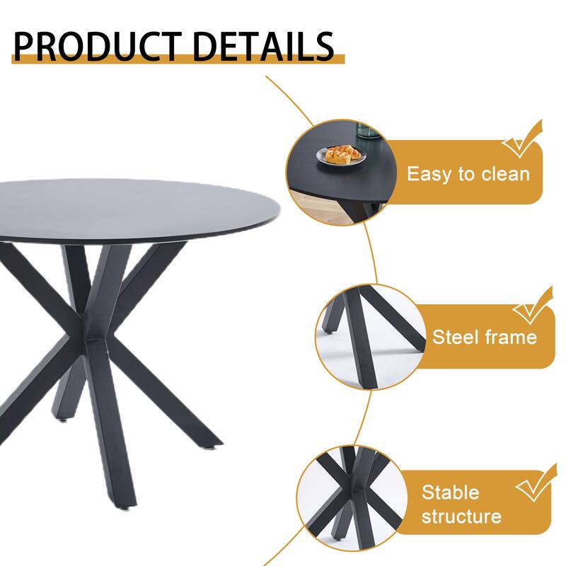 42 Inch Dining Table With Round Table Top and Steel Cross Legs - 29"H x 42"L x 42"W