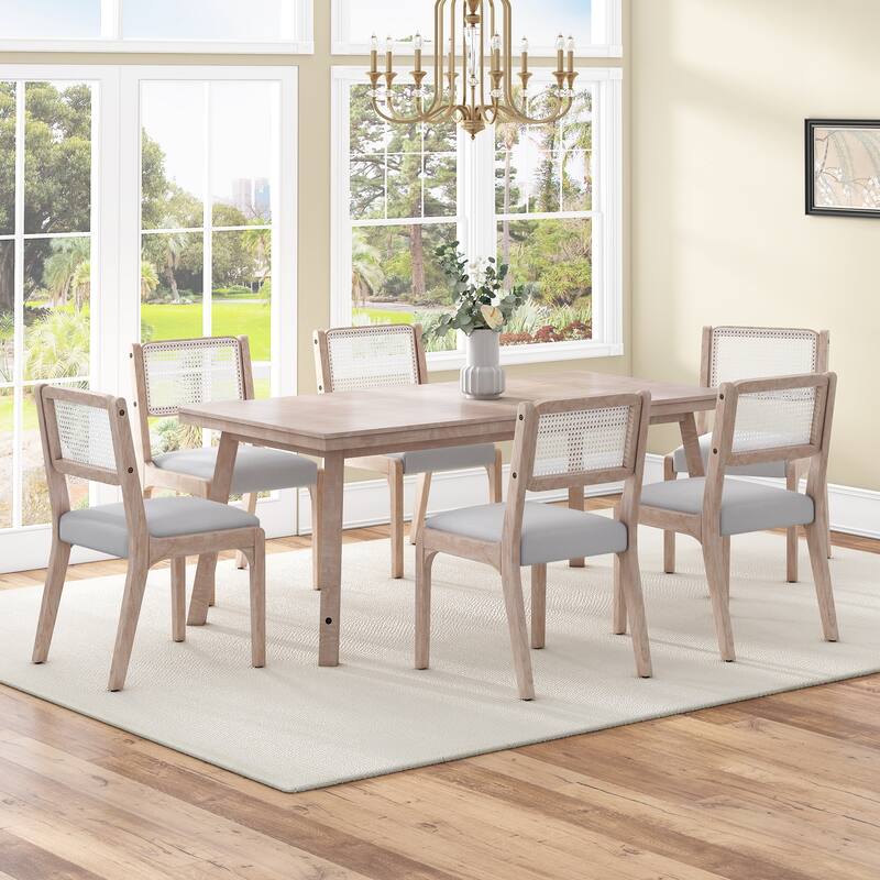 Wood Dining Chairs Set of 2, Accent Chairs with Solid Wood Legs and Padded Seat, Modern Linen Dining Chairs Side Chairs