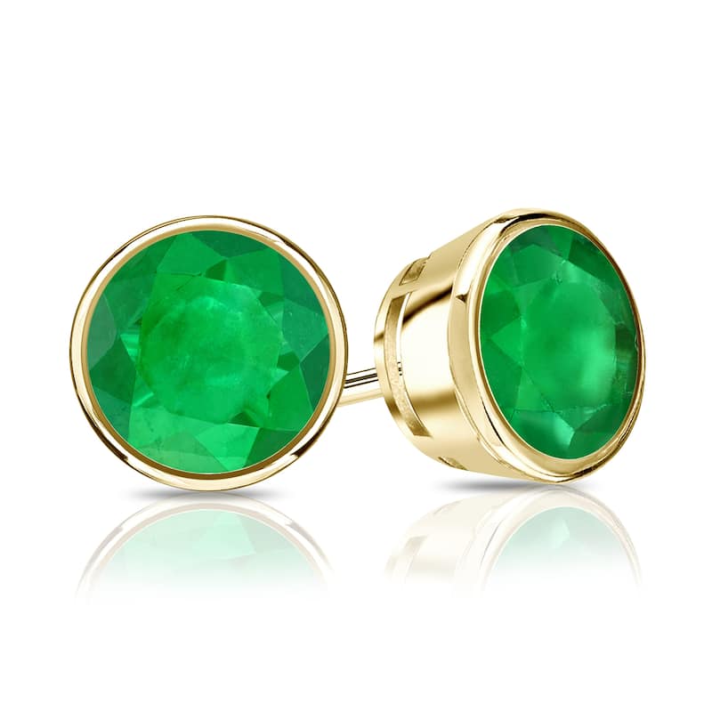 Auriya 14k Gold 1/3ctw Bezel-set Emerald Gemstone Stud Earrings