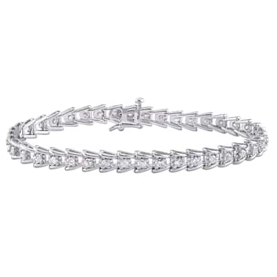 Miadora 2ct TDW Round-Cut Diamond Tennis Bracelet in Sterling Silver - White