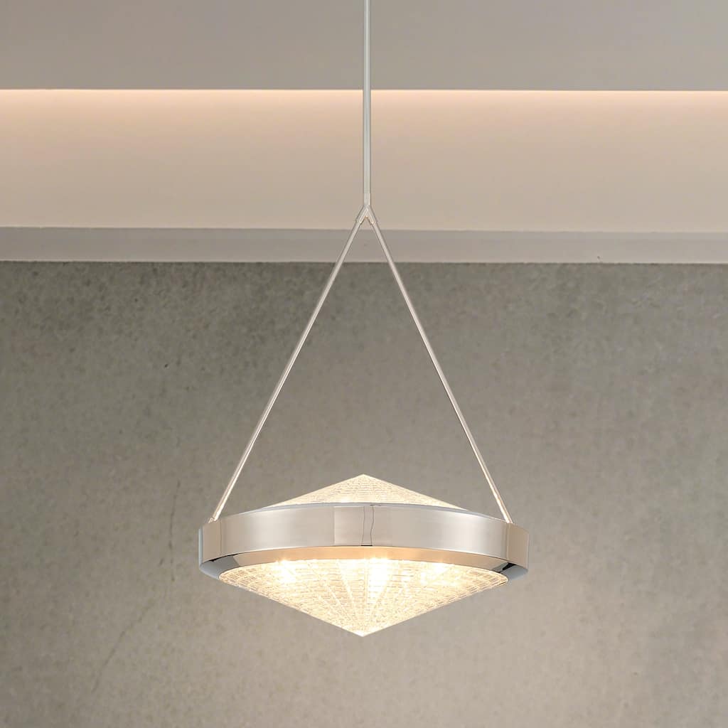 Thesis Agate 20-inch 4-light Polished Nickel Pendant Light with Clear Holophane Glass Shade