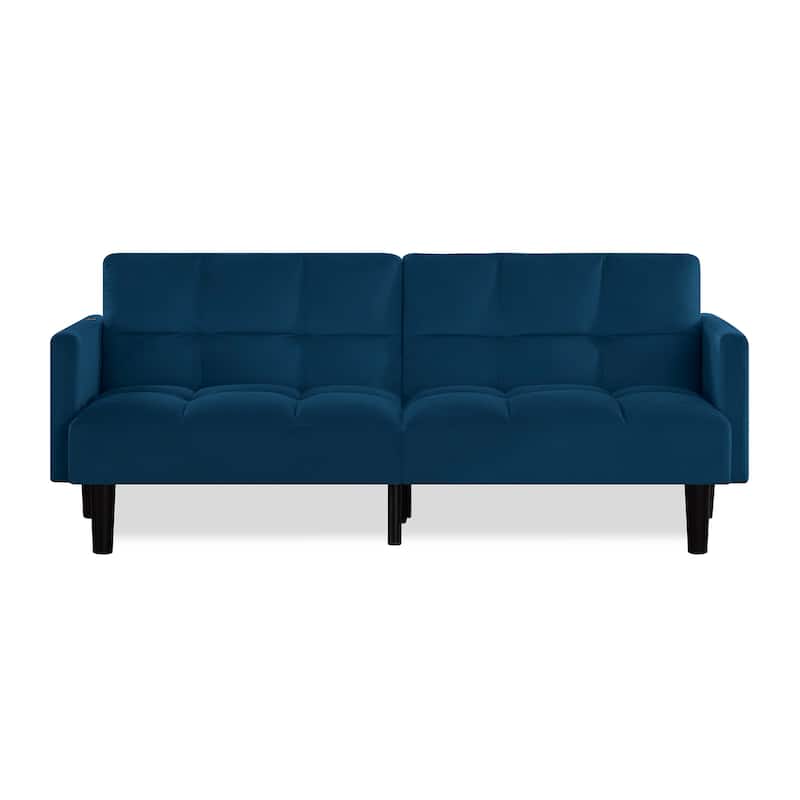 Versatile Adjustable Futon Couch Convertible Velvet Sleeper Sofa Bed with USB, Side Pockets, Chevron Tufting and Tapered Legs