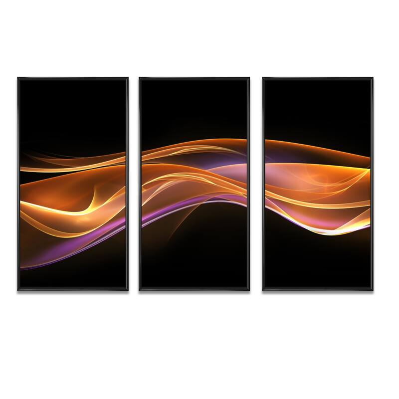 Designart "3D Gold Pink Wave Design" Abstract Framed Canvas Wall Art