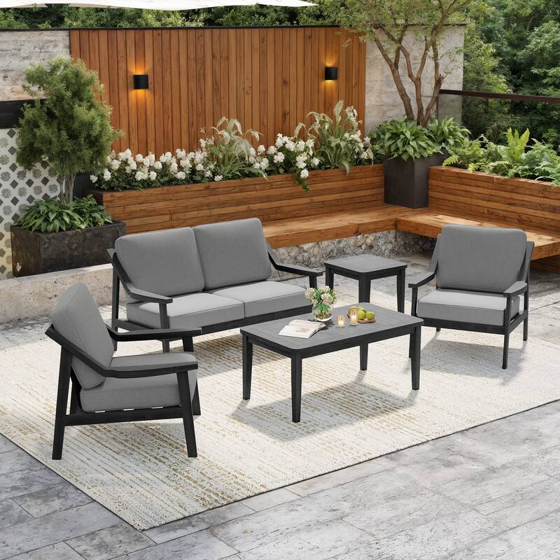 5-Piece Outdoor Sectional Wood Conversation Set with Table