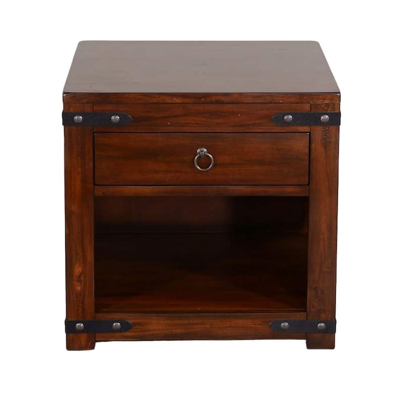 24 in. Brown Square Wood End Table with Storage Drawer for Convenience