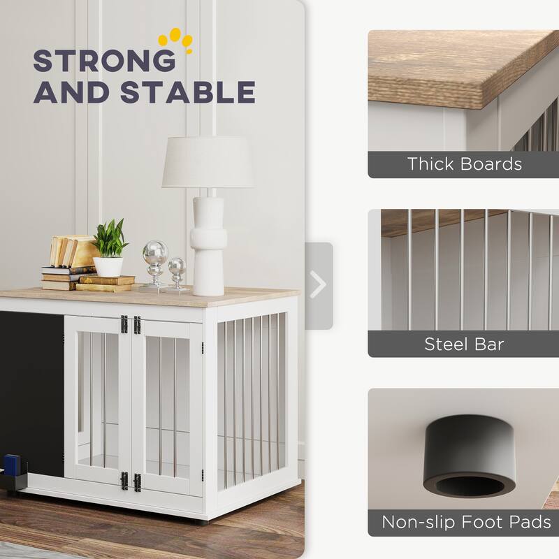 PawHut Dog Crate Furniture with Chalkboard, 39" Furniture Style Dog Kennel for Large Dogs with Three Doors & Non-slip, White