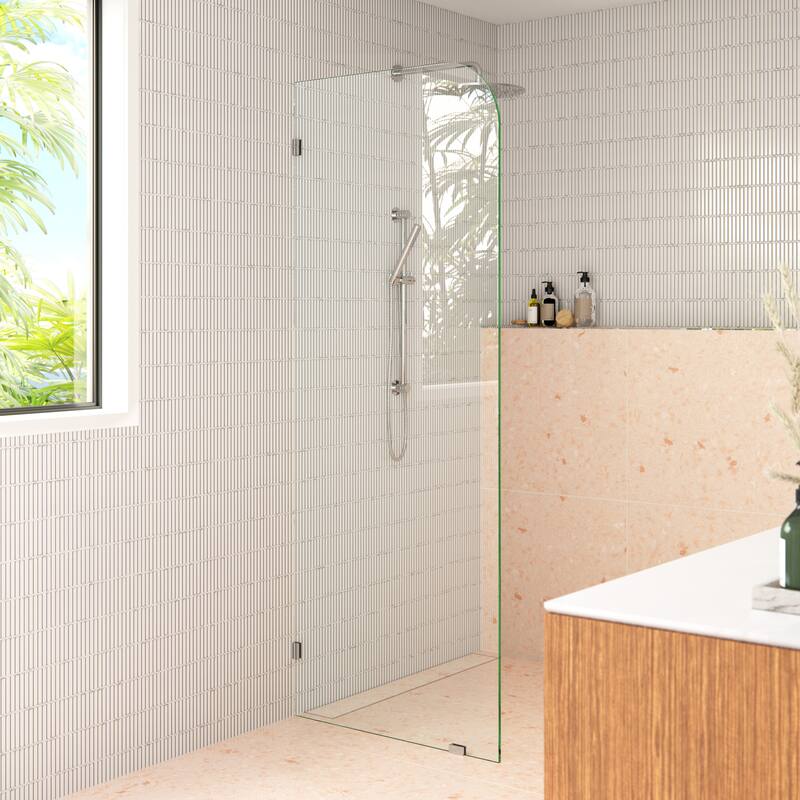 Glass Warehouse 40" x 78" Frameless Shower Door - Single Fixed Panel Radius - Polished Chrome