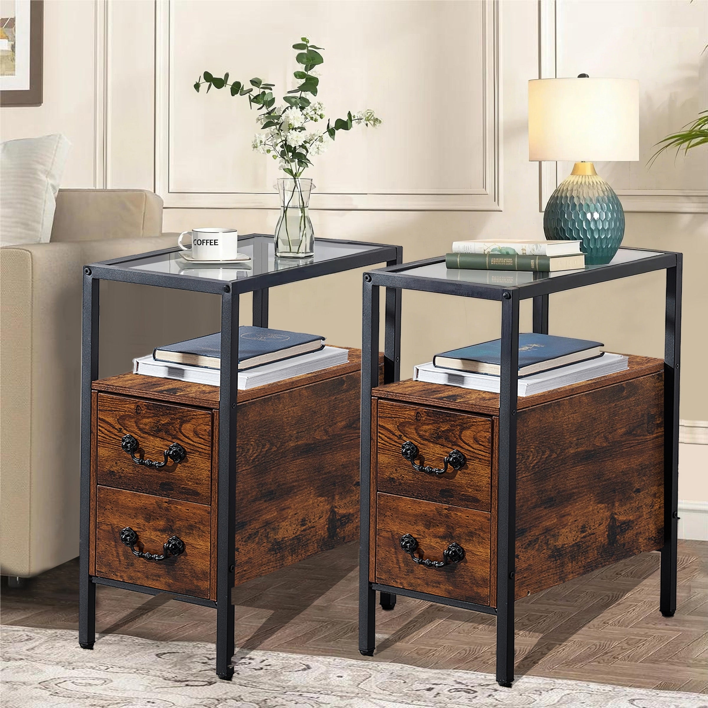 Modern Industrial Nightstand, Open Style Structure Side End Table