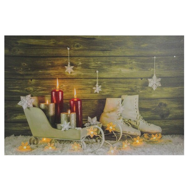 Large LED Lighted Candles, Ice Skates and Sleigh Christmas Canvas Wall Art 23.5" x 15.5" - N/A