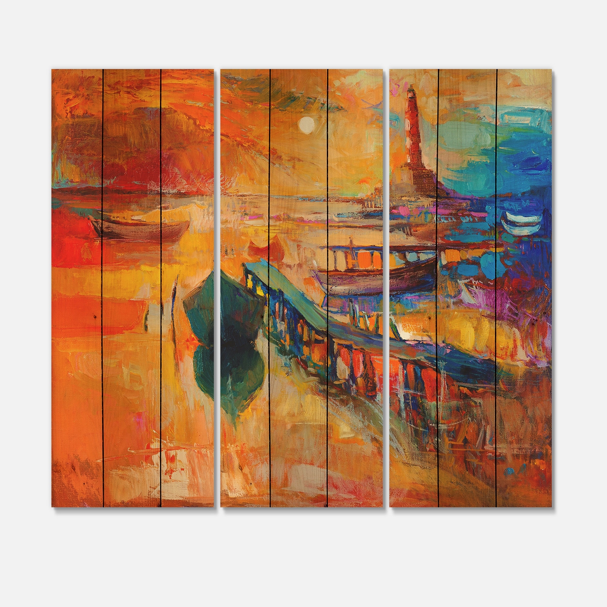 Designart 'Boats Resting On The Water Near Coastal Town III'-image